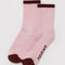 pink crew socks with burgundy trim