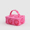 small cosmetic bag with bubblegum pink ground and hot pink smiley print