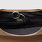 interior key leash of tan recycled leather small flat crescent bag