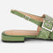 side view of back strap of cactus slingback flat with large grommet buckle and square toe