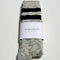 packaged heather grey crew socks with double black stripes at the top