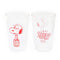 clear pebbled cups with red snoopy in a bottle of root beer and 'SLURP' on the reverse side