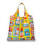 yellow reusable bag with blue and red tinned can theme
