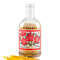 glass bottle with cream tipped matches and red flower stamp design on the bottle