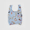 light blue baby baggu with various hair, makeup and floral print