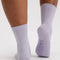 back view of metallic lilac crew socks