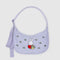 lavender medium crescent bag with embroidered miffy and white daisy print and matching strap and zipper trim