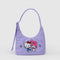 lavender mini nylon shoulder bag with embroidered hello kitty and my melody holding hands