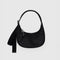 small black recycled leather crescent bag with monochromatic strap