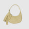 straw recycled leather small crescent bag with matching adjustable strap