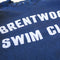 side view of navy sweatshirt with white 'BRENTWOOD SWIM CLUB' across the front