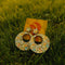 retro floral fabric covered circle dangle earrings