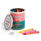 tin andy warhol campbell soup can with colorful crayons and sharpener