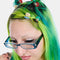 model wearing set of 6 multicolored reversible mini hair claws