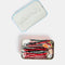 black and red bobby pins and tin with dangling picnic charms