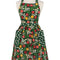 green ladybug and floral cotton apron with large front patch pockets