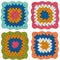 set of four colorful granny square coasters
