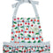 blue gingham cherry print cotton apron with blue grid patch pockets and straps