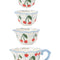 set of blue gingham ceramic measuring cups with cherry print