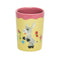 pale yellow and mauve juice glass with donkey and floral print