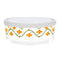 glass storage bowl with white lid and orange vine flower design