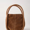 cognac suede small handbag with piped handles