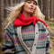 model wearing red knit triangle essential scarf