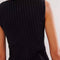 back view of model wearing black ribbed  button front tank
