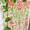 side view of white tea towel with abstract pink poppy print and greenery