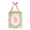 mint fabric scalloped picture frame with peach and white flowers with pink satin ribbon for hanging