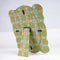 back view of mint fabric scalloped picture frame with peach and white flowers