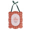 red, peach and brown plaid scalloped fabric picture frame with green satin hanging ribbon