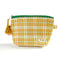 yellow, burnt red and mint plaid quilted pouch with green print trim