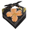 folded and tied black square cotton bandana with colorful peach poppy flower print