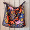 hanging navy bandana with colorful chicken print 