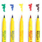 tips of set of 5 water based brush writer brush tip pens: black, red, blue, yellow, green