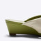up close of olive green and cream twist wedge sandals
