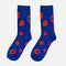 royal blue crew socks with brick abstract floral print