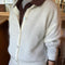 model wearing pearl white mohair cardigan