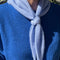 model wearing light blue bandana