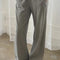 model wearing heather grey wide leg pants with side inlets