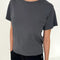 model wearing charcoal relaxed fit tee with a slight crop