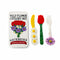 set of three colorful wildflower acetate cutlery utensils with matching tin holder