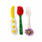 set of three colorful wildflower acetate cutlery utensils