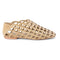 side view of natural suede flat with lattice detail