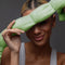 model wearing matcha green weighted eye mask