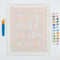 un-painted paint by numbers kit with colorful bookshelf scene with 5 brushes and paint pots