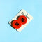 packaged set of 2 red large button hair clips