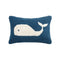 blue throw pillow with white whale print
