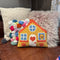 yellow house shaped throw pillow